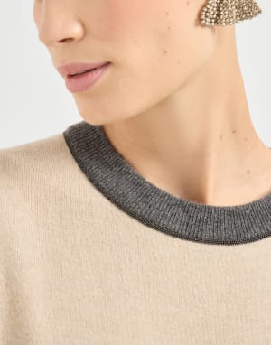 Vestido con ribetes brillantes Beige Mujer - Brunello Cucinelli