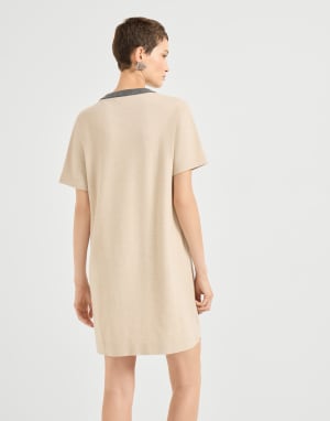 Vestido con ribetes brillantes Beige Mujer - Brunello Cucinelli