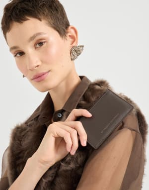 Porte-cartes en veau orné de Monile Brun Foncé Femme - Brunello Cucinelli