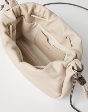 Soft leather mini Mellow Bucket bag Ivory Woman - Brunello Cucinelli