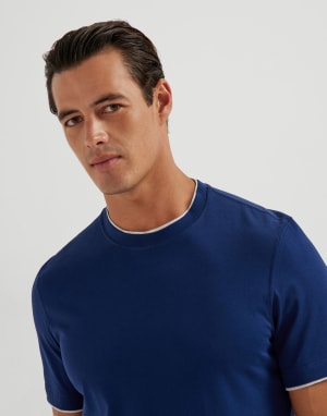 T-shirt con Faux-Layering Blu Uomo - Brunello Cucinelli