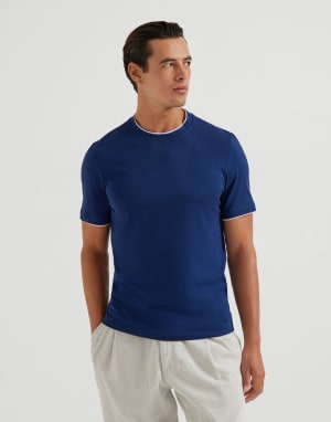 T-shirt con Faux-Layering Blu Uomo - Brunello Cucinelli
