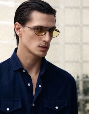 Lunettes de soleil en titane et corne Gris mat Lunettes - Brunello Cucinelli