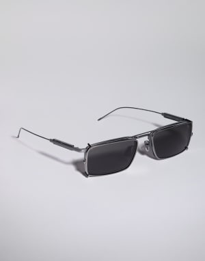 Gafas de titanio y cuerno con clip-on Gris mate Gafas - Brunello Cucinelli