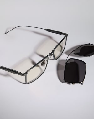 Gafas de titanio y cuerno con clip-on Gris mate Gafas - Brunello Cucinelli