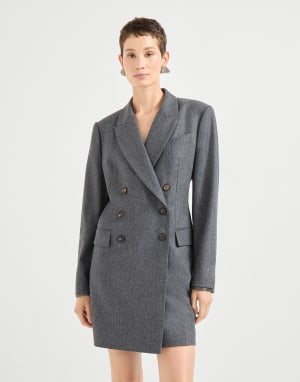 Flannel blazer dress with monili Dark Grey Woman - Brunello Cucinelli