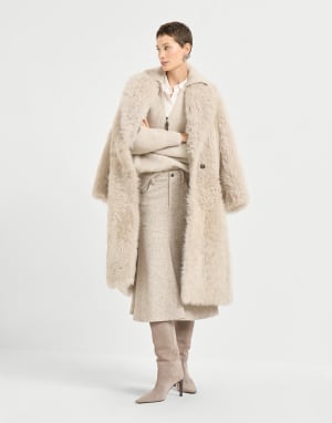 Soft shearling coat Beige Woman - Brunello Cucinelli