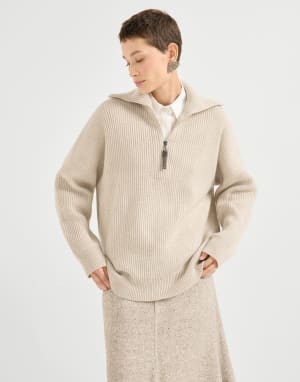 Джемпер из кашемира в английскую резинку Бежевый Женщина - Brunello Cucinelli