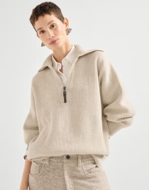 Pull en cachemire en côtes anglaises Beige Femme - Brunello Cucinelli