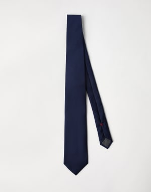 Silk twill tie Navy Blue Man - Brunello Cucinelli
