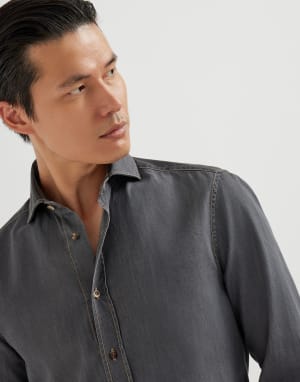 Spread collar shirt Anthracite Man - Brunello Cucinelli