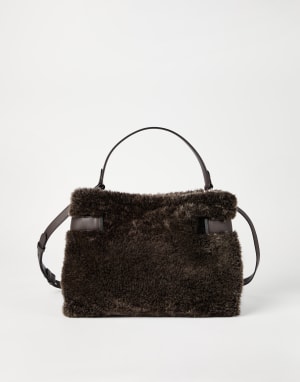 Shearling Essence top-handle bag Rust Brown Woman - Brunello Cucinelli