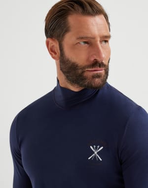 高领T恤衫 海军蓝 男款 - Brunello Cucinelli