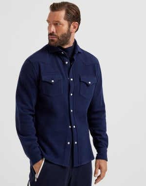 带揿扣衬衫 海军蓝 男款 - Brunello Cucinelli