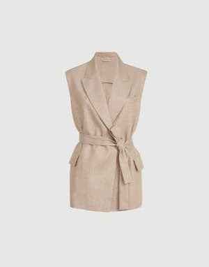 Twill vest with monili Antique Pink Woman - Brunello Cucinelli
