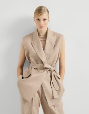 Twill vest with monili Antique Pink Woman - Brunello Cucinelli