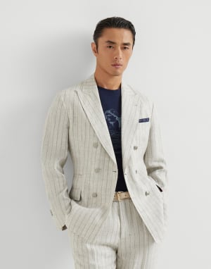 Veste en sergé à fines rayures Gris Clair Homme - Brunello Cucinelli