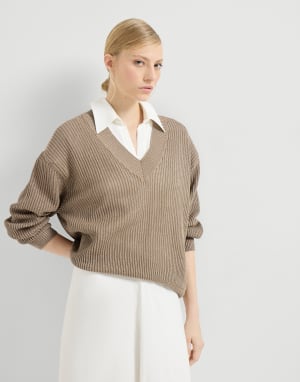 Ribbed net sweater Walnut Woman - Brunello Cucinelli