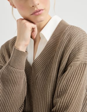 Ribbed net sweater Walnut Woman - Brunello Cucinelli