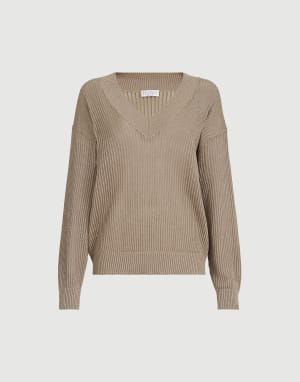 Ribbed net sweater Walnut Woman - Brunello Cucinelli