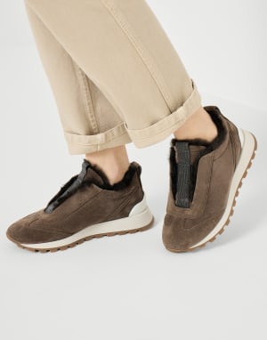 Chaussures de running en daim avec Monile Marron Femme - Brunello Cucinelli