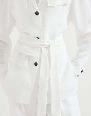 Twill safari jacket with monili White Woman - Brunello Cucinelli