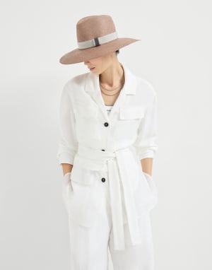 Twill safari jacket with monili White Woman - Brunello Cucinelli