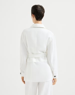 Twill safari jacket with monili White Woman - Brunello Cucinelli