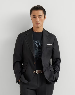 Chalk stripe deconstructed Cavallo blazer Black Man - Brunello Cucinelli