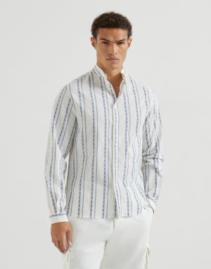 Camisa con cuello mao Blanco Hombre - Brunello Cucinelli