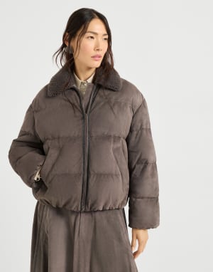 Daunenjacke aus Veloursleder Schlammbraun Damen - Brunello Cucinelli