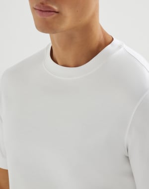 Camiseta cuello redondo en punto de algodón Blanco Hombre - Brunello Cucinelli