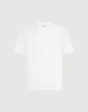 Camiseta cuello redondo en punto de algodón Blanco Hombre - Brunello Cucinelli