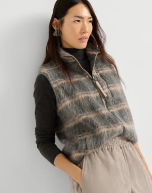 Jacquard check knit vest Multicoloured Woman - Brunello Cucinelli