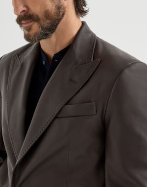 Blazer en piel de becerro Chocolate Hombre - Brunello Cucinelli