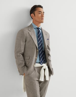 Veste Cavallo Prince de Galles Marron Clair Homme - Brunello Cucinelli