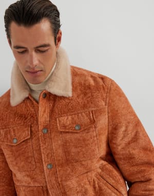 Blouson aus Shearling Cognac Herren - Brunello Cucinelli