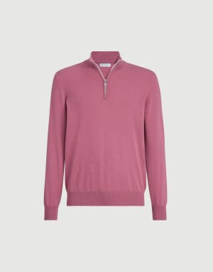 Cashmere sweater with half zip Coral Man - Brunello Cucinelli