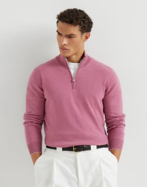 Cashmere sweater with half zip Coral Man - Brunello Cucinelli