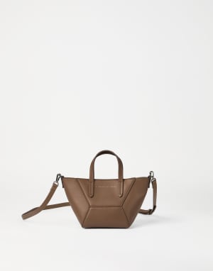 Calfskin mini BC Duo bag Brown Gianduia Woman - Brunello Cucinelli