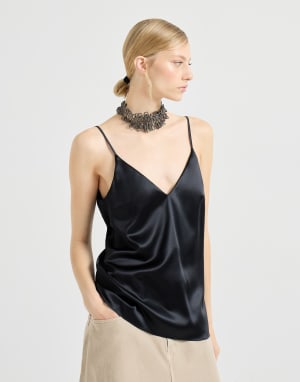 Haut en satin de soie extensible Noir Femme - Brunello Cucinelli