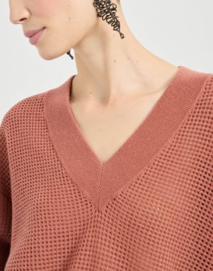 Cashmere net sweater Orange Woman - Brunello Cucinelli