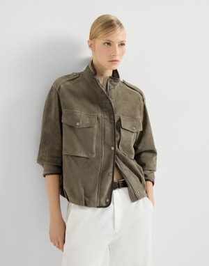 Couture suede outerwear Khaki Woman - Brunello Cucinelli