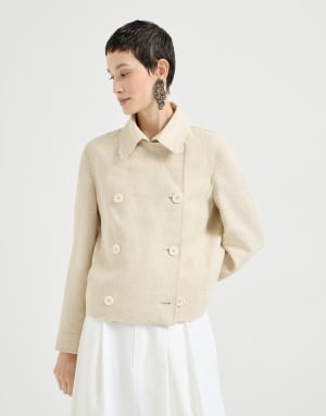 Crop caban jacket with monili Beige Woman - Brunello Cucinelli