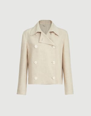 Crop caban jacket with monili Beige Woman - Brunello Cucinelli