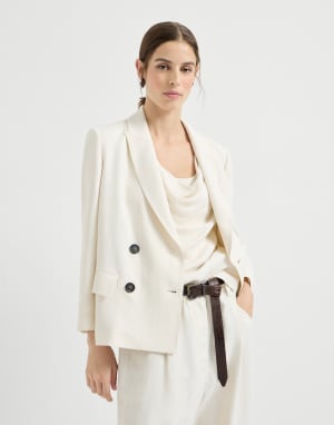 Fluid twill blazer Ivory Woman - Brunello Cucinelli