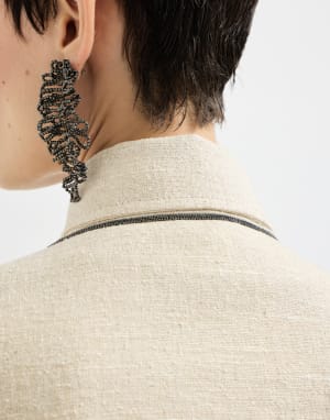 Crop caban jacket with monili Beige Woman - Brunello Cucinelli