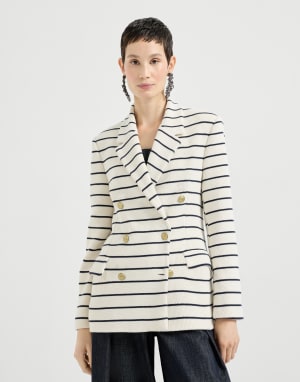Striped knit blazer Blue Woman - Brunello Cucinelli