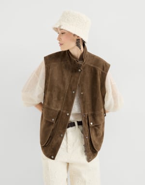 时尚绒面革马甲 棕色 女款 - Brunello Cucinelli