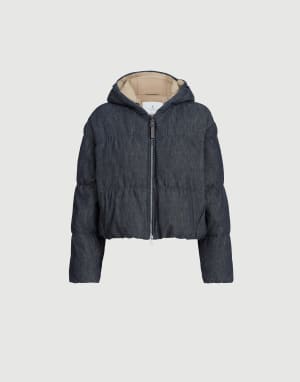 Denim-effect twill down jacket Denim Woman - Brunello Cucinelli